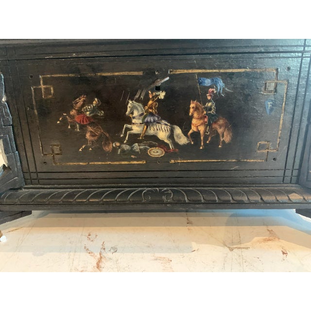 Wood 19th Century Carved Black Wood Jewelry Box with Polychrome Decoration For Sale - Image 7 of 13