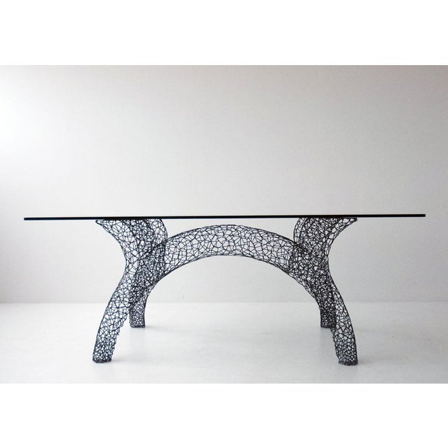 Anacleto Spazzapan 'Miura' table, unique piece from the 2000s. Hand-crafted metal rod structure painted in shaded black....
