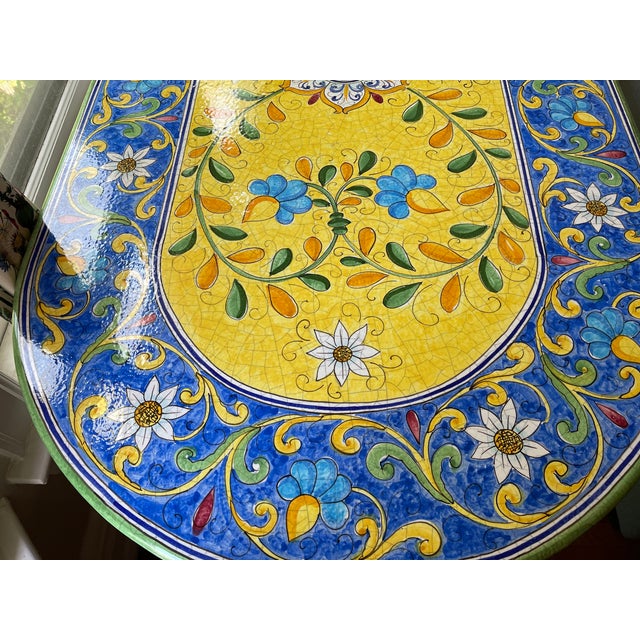 1990s Signed Domiziani Deruta Hand-Painted Italian Lava Stone Dining Table (70”x39”) Positano Design, Imported From Italy For Sale - Image 4 of 9