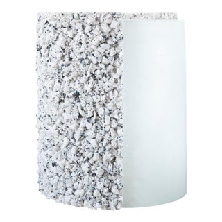 Hand Made White Moonstone and Celadon Plaster Drum, Side Table by Samuel Amoia