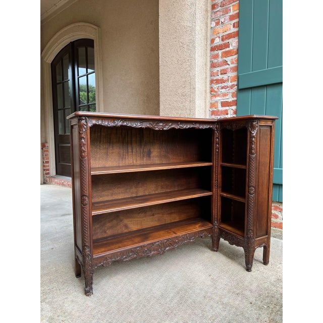 Antique French Corner Bookcase Carved Oak Louis XV Revival Open Shelves C1920 B For Sale - Image 14 of 18