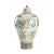 Hand painted ceramic covered urn in multicolor design. Removable lid.
