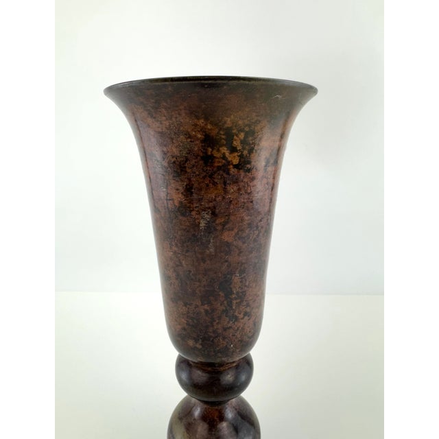 Vintage Metal Vase With Aged Patina Decorative Vessel For Sale - Image 4 of 8