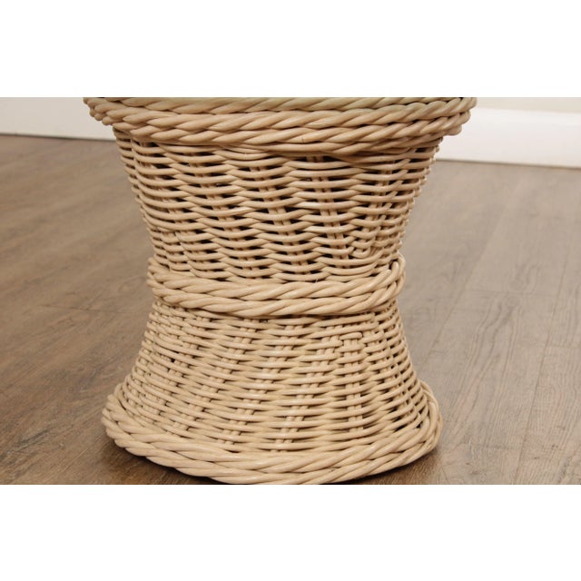 Quality Vintage Round Wicker Rattan Glass Top Side Table For Sale - Image 11 of 13
