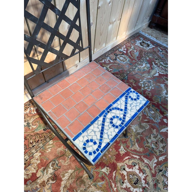 Mediterranean Style Wrought Iron and Cement Mosaic Garden Chairs, 1980s, Set of 6 For Sale - Image 6 of 11