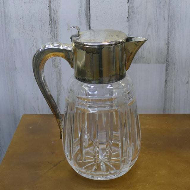 Mid 20th Century Mid 20th Century Lidded Silverplate & Crystal Pitcher For Sale - Image 5 of 13