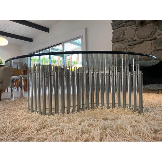 Post-Modern Glass Coffee Table Serpentine Picket Base of Frosted Lucite and Chrome Rods For Sale In Palm Springs - Image 6 of 6
