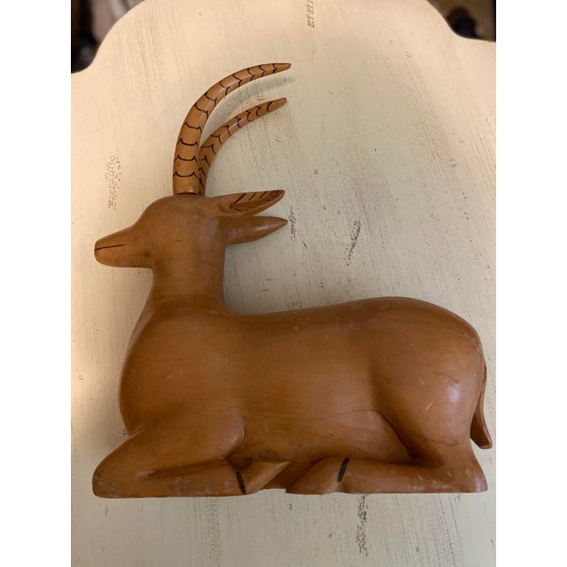 Copper MidCentury Antelope Gazelle Wood Sculpture For Sale - Image 8 of 10