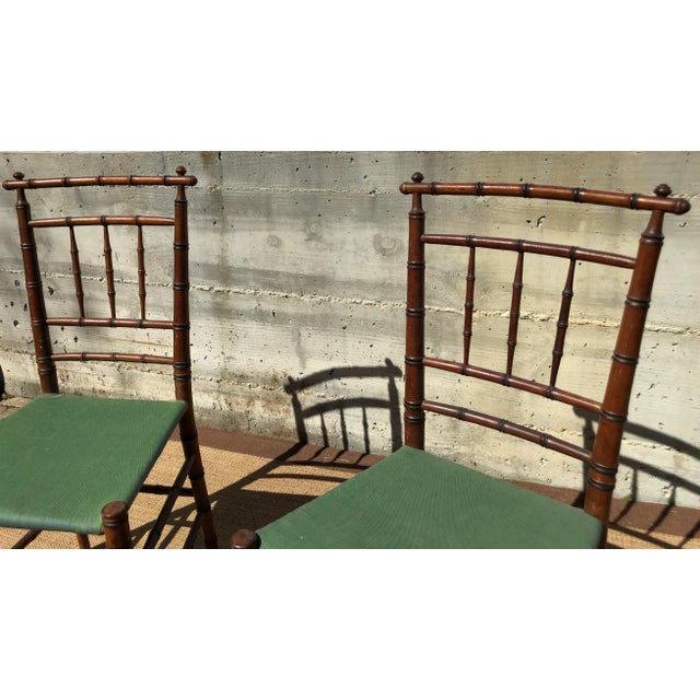 American Mid 19th Century Faux- Bamboo Side Chairs With Natural Rush Seats - a Pair For Sale - Image 3 of 8