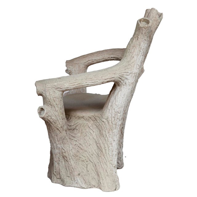 A Mid Century Modern, Faux Bois Fiberglass Tree Chair in pale taupe/gray color. A lightweight Fiberglass MCM copy of a...