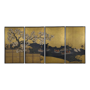 Set of Four 19th Century Edo Period Fusuma Door Decorative Panels
