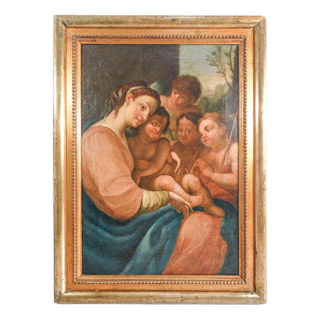 Mary, Jesus, and John the Baptist, Early 19th Century, Oil Painting on Canvas For Sale