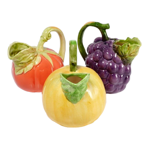Vintage MCM Haldon Group Ceramic Grape Lemon Tomato Ptchers- 3pcs