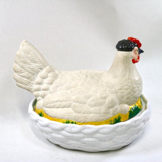 This large Staffordshire ceramic hen on nest tureen from the late 1800s is a lovely example of Victorian-era earthenware....