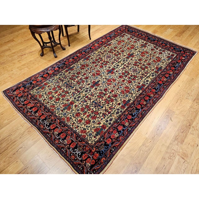 Vintage Persian Bidjar Area Rug, Hand-Knotted Wool, All-Over Golfarang Floral Pattern, Yellow & Red, 5x9 For Sale - Image 11 of 18