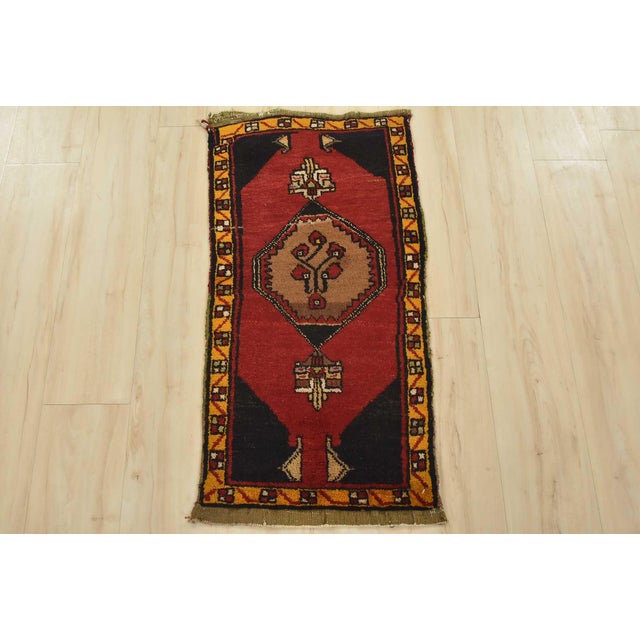 Cabin Malatya Rug 1’8” X 3’3” Red Wool Vintage Tribal Hand-Knotted Oriental Carpet For Sale - Image 3 of 8