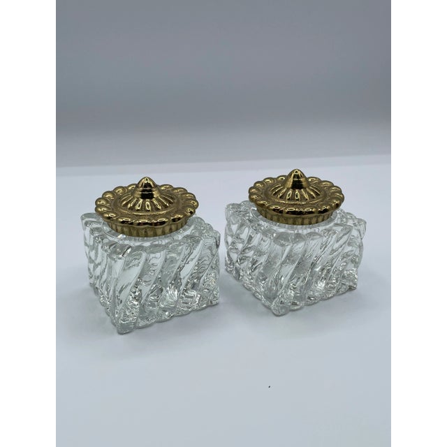 Late 19th Century Antique Victorian Double Inkwell Desk Set – Glass Bottles With Brass Lids & Ornate Stand For Sale - Image 5 of 7