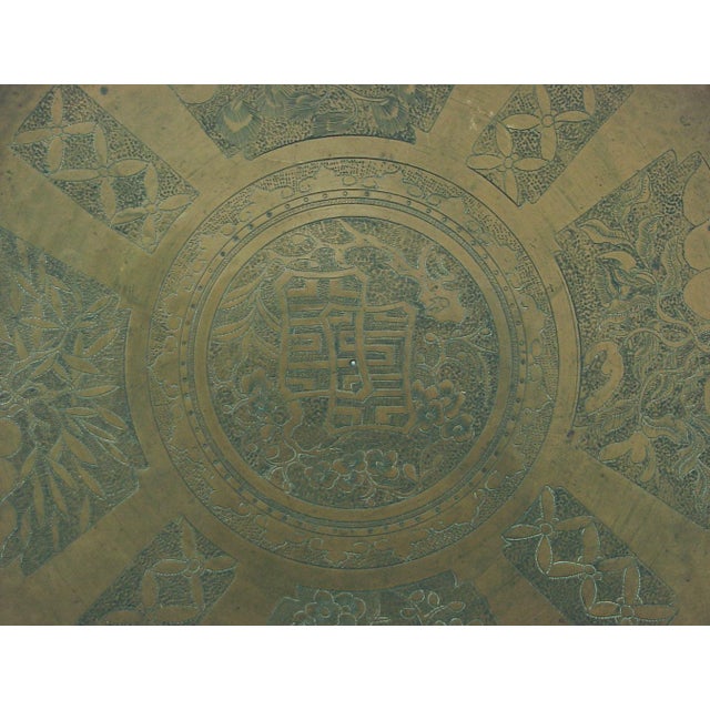 Vintage 3 Legs Brass Syrian (Middle Eastern) Engraved Charger For Sale - Image 4 of 8