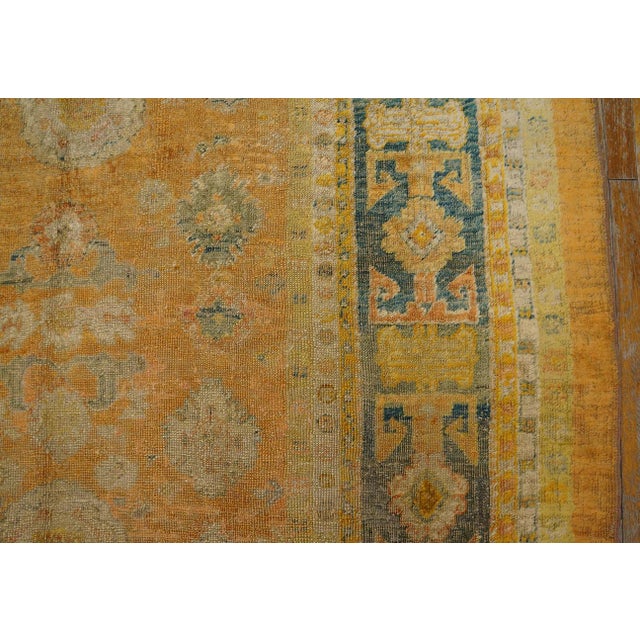 Late 19th Century 1880s Orange Salmon Geometric Tribal antiqueTurkish Decorative Angora Oushak Rug 9'9" X 13'3" Handknotted Wool Carpet For Sale - Image 5 of 8