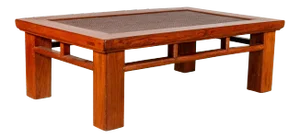 Antique Chinese Elm Coffee Table with Square Legs and Rattan Inset Top