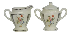 Art Deco Flowers Silver Trim Set of Creamernd Sugar Bowl b