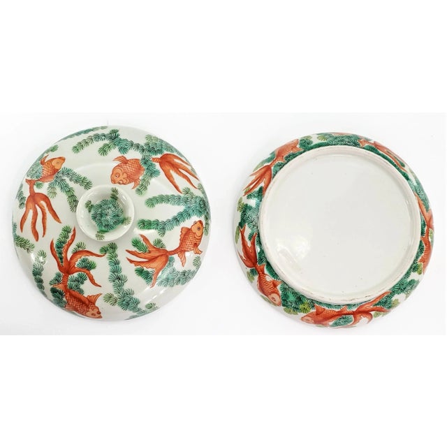 Green Lidded Serving Dish With Koi Fish For Sale - Image 8 of 12