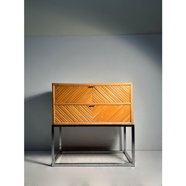 Vintage Floating Bamboo Rattan Chest Drawers End Tables / Night Stands Milo Baughman. Upon further research we have been...