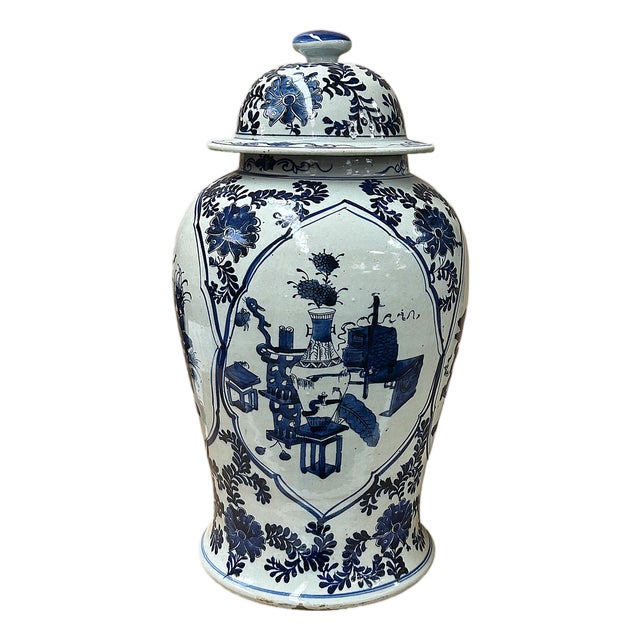 20" Chinese Blue White Flower Vases Scroll Pattern Porcelain Temple General Jar For Sale