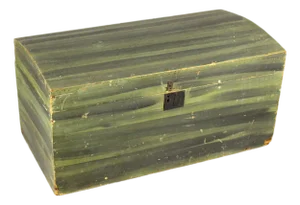 Antique C. 1800 Pine Trunk Chest Grain Painted Green Dome Top