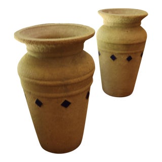 1920s Hillside Pottery Concrete Pots With Blue Tiles - Set of 2 For Sale
