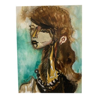 Contemporary Original Abstract Portrait Ink Wash Painting by Phil Saxon For Sale