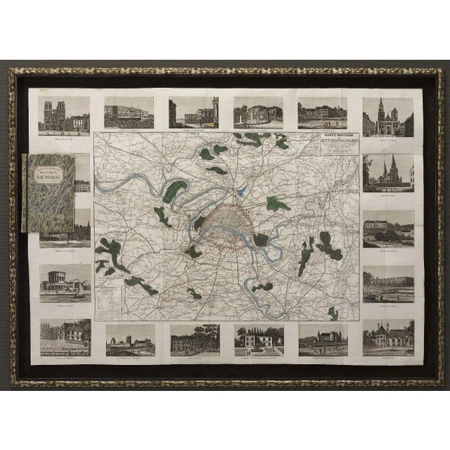 This beautiful hand-colored road map of Paris was published in 1841. The map shows Paris and the surrounding area in a...