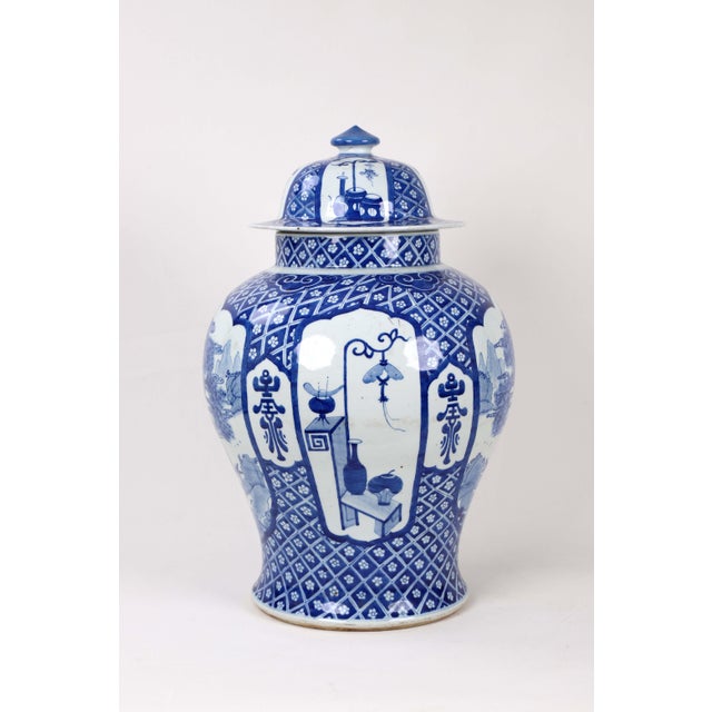 Early 20th Century Vintage Blue White Temple Jar For Sale - Image 4 of 13