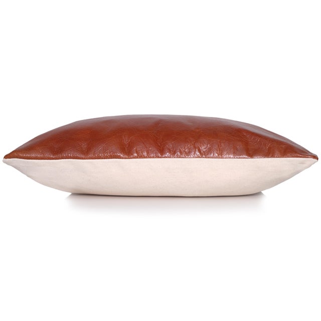2020s Luxury Cognac Genuine Leather Throw Pillow 18x18 | Handmade Full-Grain Leather Cushion For Sale - Image 5 of 9