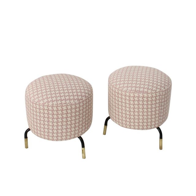 1950s Mid-Century Footstool with Pink Geometric Fabric, Italy, 1950 For Sale - Image 5 of 9