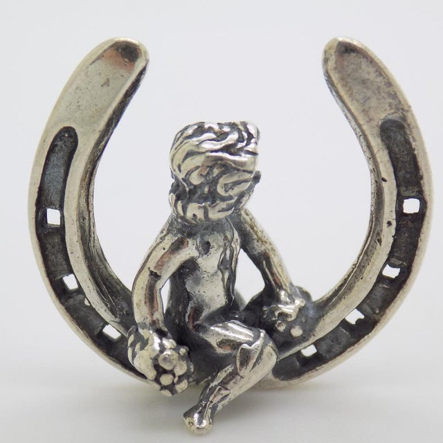 Vintage Italian Handmade Sterling Silver 925 Lucky Horseshoe with Cherub Figurine, 1980s For Sale - Image 11 of 11