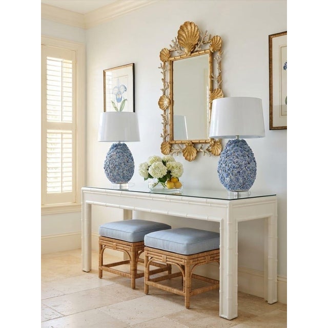 Blue Italian-Style Encrusted Blue Ceramic Floral Table Lamps - a Pair For Sale - Image 8 of 12