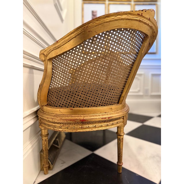 Wood Antique French Late 19th Century Louis XVI-Style Giltwood Caned Settee For Sale - Image 7 of 12