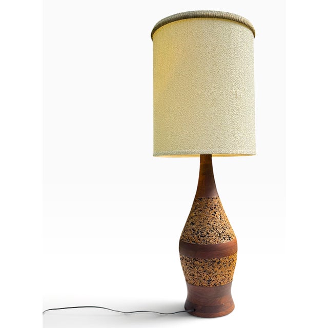 1960s Mid-Century Modern Teak & Cork Genie Bottle Style Table Lamp For Sale - Image 17 of 17