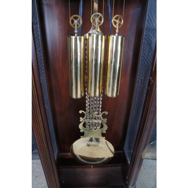 Vintage Howard Miller Georgian Style Flame Mahogany Moon Dial Grandfather Clock For Sale - Image 10 of 16