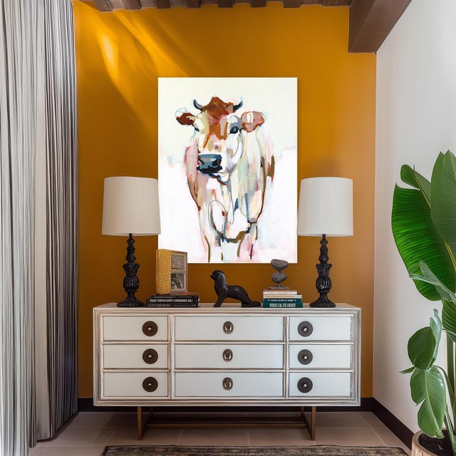 Brown Horns - Large Original Contemporary Mixed Media Acrylic Farm Animal Painting on Canvas by Kellie Newsome For Sale - Image 8 of 9
