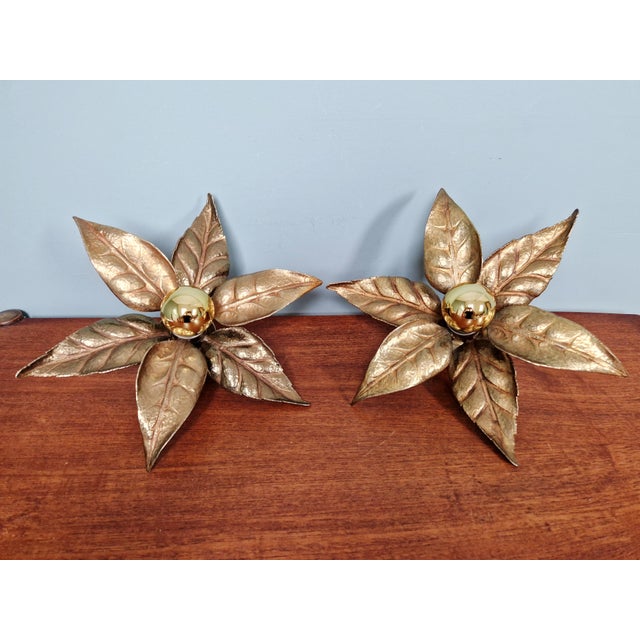 Floral Brass Wall Sconces by Willy Daro for Massive, 1970, Set of 2 For Sale - Image 14 of 14
