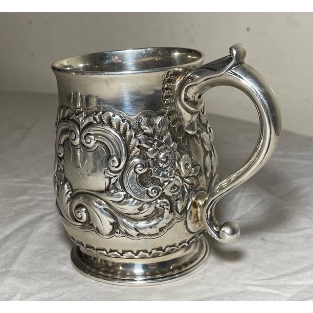 Antique 18th Century Irish Dublin Tooled Sterling Silver Chased Mug Cup Stein For Sale - Image 13 of 15