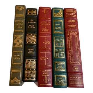 Set of 5 1980s Signed First Edition Vintage Franklin Library Collection Limited Edition Leather Books- For Sale