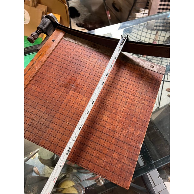 Wooden Vintage Industrial Paper Cutter With Metal Handle For Sale - Image 4 of 10