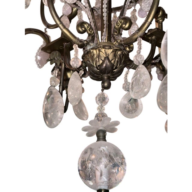 French 1940s Maison Baguès Rock Crystal & Rose Quartz Chandelier For Sale - Image 3 of 8