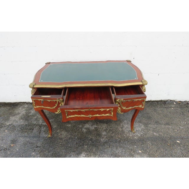 French French Green Leather Top With Metal Accent Large Partner Desk 6117 For Sale - Image 3 of 18