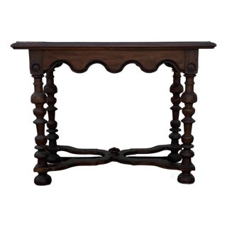 Vintage Jacobean Revival Walnut Console Table With Turned Legs and Stretcher Base For Sale
