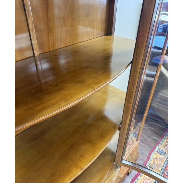 Vintage Burled Walnut Bowfront Curio China Cabinet For Sale In Raleigh - Image 6 of 13