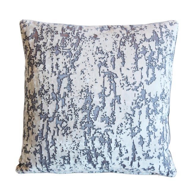 A custom-tailored designer pillow by Mike Seratt of The Prized Pig in Romio Fabric's cotton blend fabric called "Grimaldi...